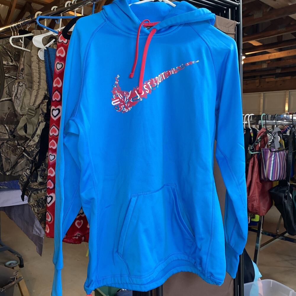 NIKE THERMA FIT Hoodie Teal w/Pink Just Do It Swoosh Size Unisex LargeActivewear